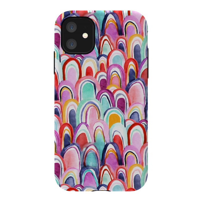iPhone 11 StrongFit Colorful Watercolor Mermaid Scales  by Tigatiga