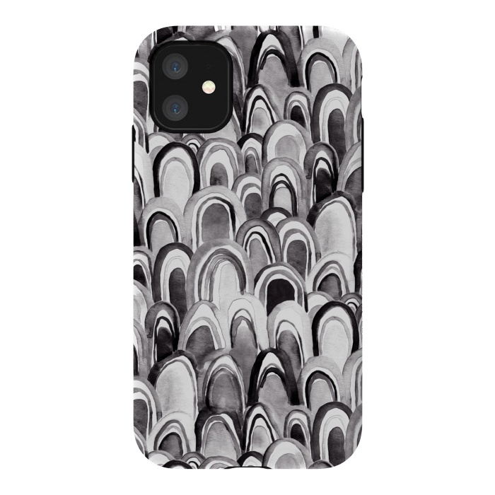 iPhone 11 StrongFit Black & White Watercolor Mermaid Scales  by Tigatiga