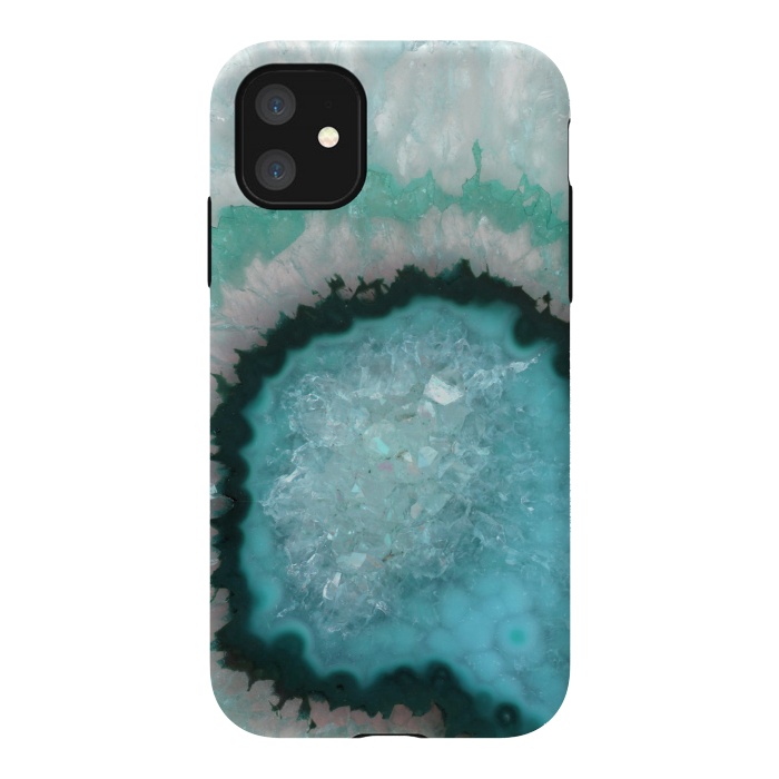 iPhone 11 StrongFit Teal White and Green Crystal Agate by  Utart