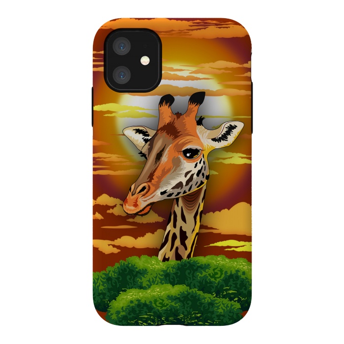 iPhone 11 StrongFit Giraffe on Wild African Savanna Sunset  by BluedarkArt