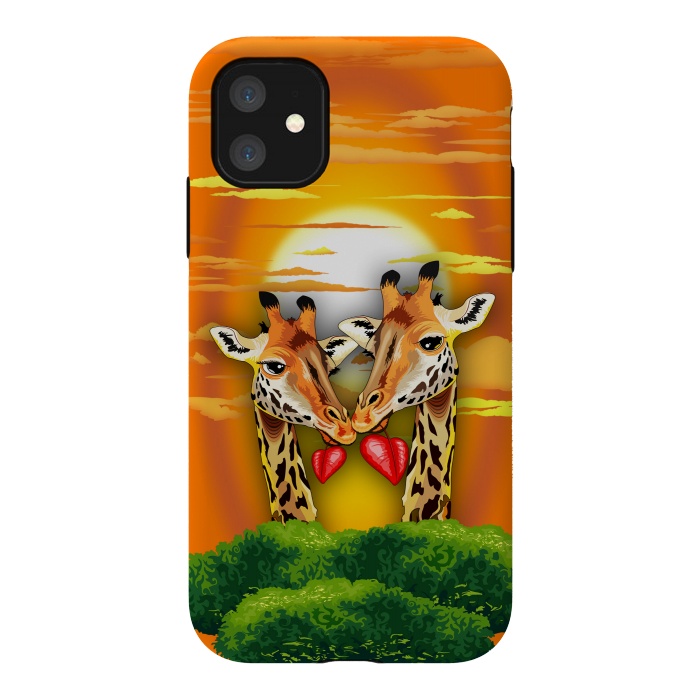 iPhone 11 StrongFit Giraffes in Love in Wild African Savanna Valentine's Day by BluedarkArt