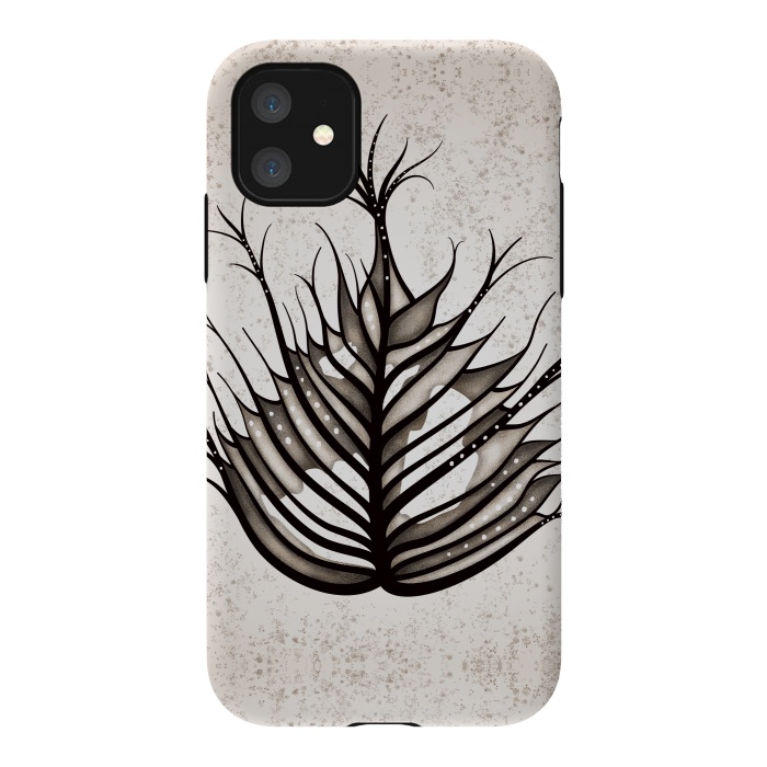 iPhone 11 StrongFit Hairy Leaf Abstract Art In Sepia by Boriana Giormova