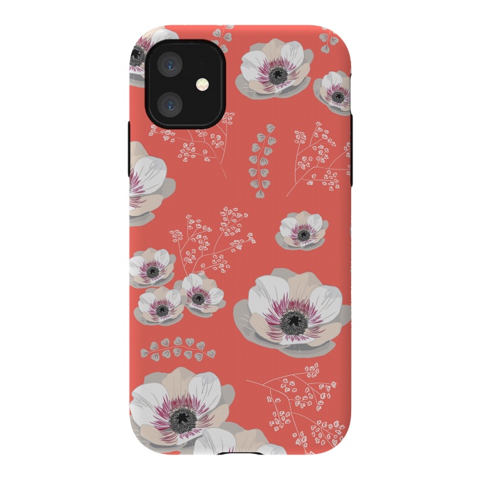 iPhone 11 StrongFit Anemones in Living Coral  by Anis Illustration