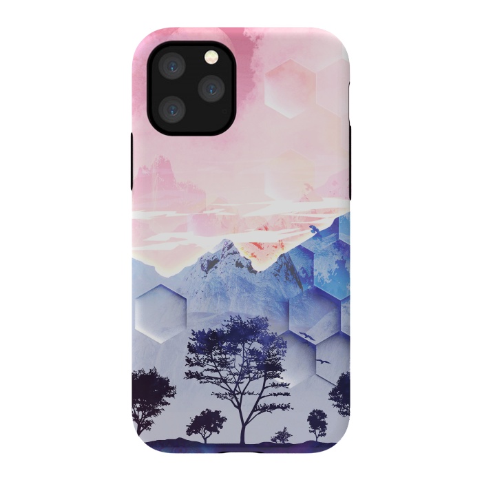 iPhone 11 Pro StrongFit Utopic mountain landscape - pink blue by Oana 