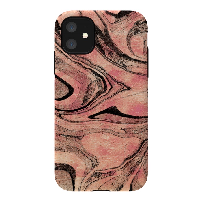 iPhone 11 StrongFit rose gold liquid marble with black lines by Oana 