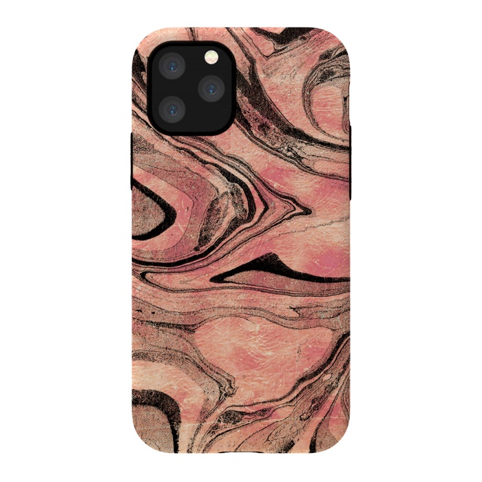 iPhone 11 Pro StrongFit rose gold liquid marble with black lines by Oana 