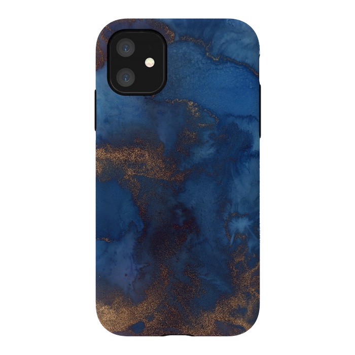 iPhone 11 StrongFit Dark ocean blue marble and copper veins by  Utart