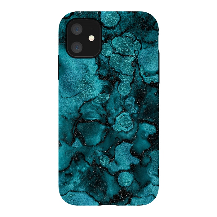 iPhone 11 StrongFit Indigo and Ocean Green Marble with Black Glitter veins by  Utart