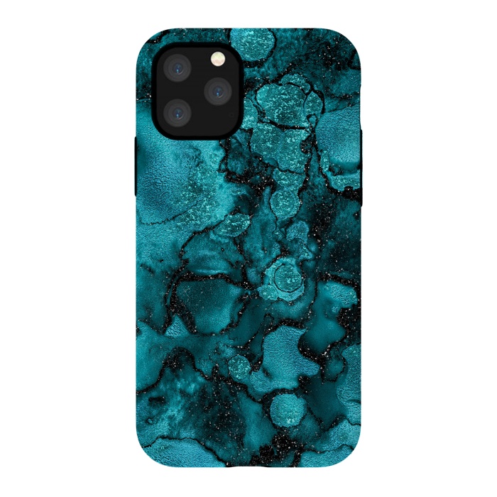 iPhone 11 Pro StrongFit Indigo and Ocean Green Marble with Black Glitter veins by  Utart