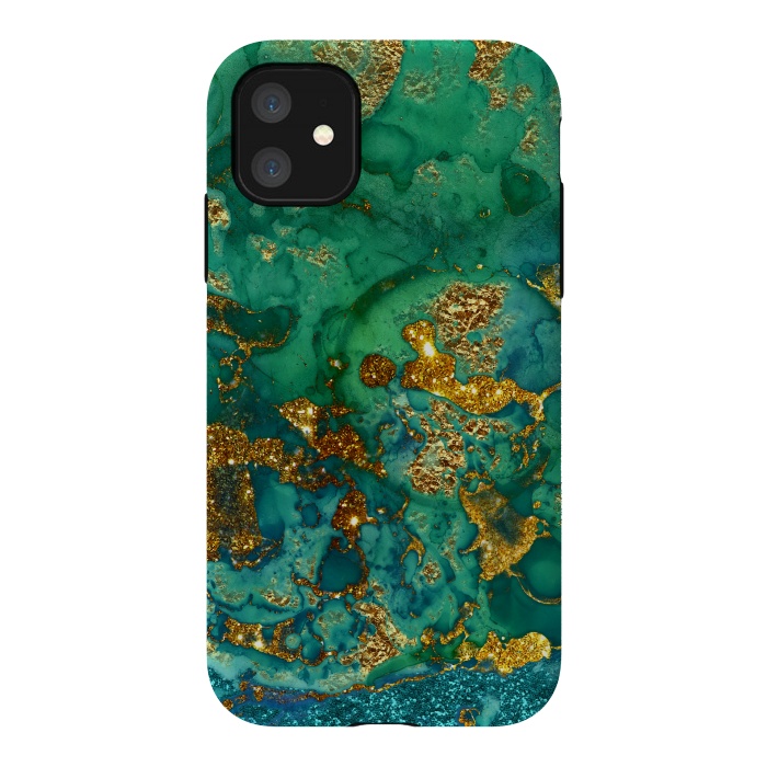 iPhone 11 StrongFit Green Summer Marble with Gold Veins by  Utart