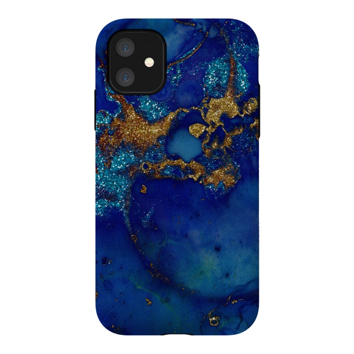 iPhone 11 StrongFit Ocean Blue and gold Marble  by  Utart