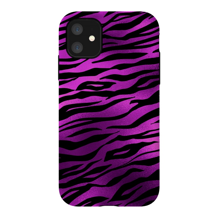 iPhone 11 StrongFit Purple Black Tiger Skin by  Utart