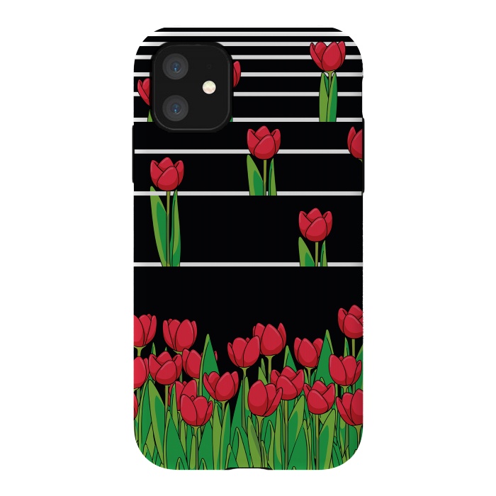iPhone 11 StrongFit Black And White Tulip by Rossy Villarreal