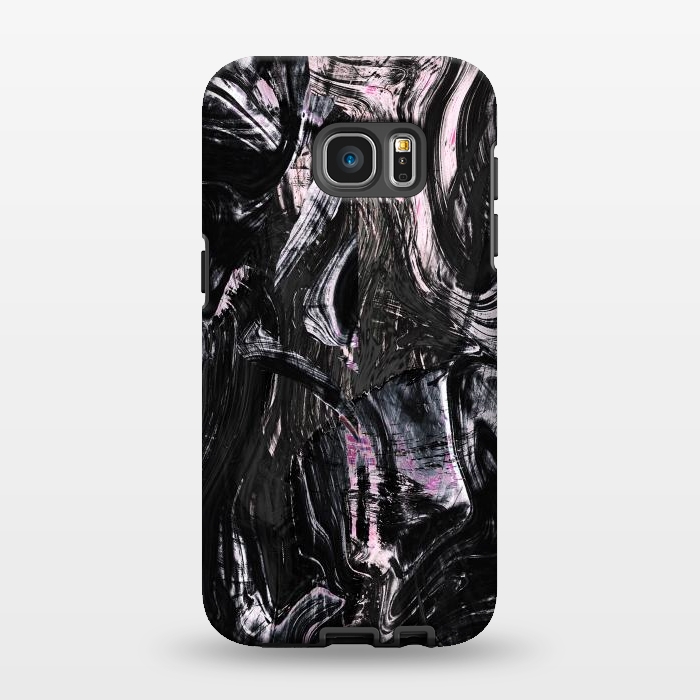 Galaxy S7 EDGE StrongFit Brushed black pink ink marble by Oana 