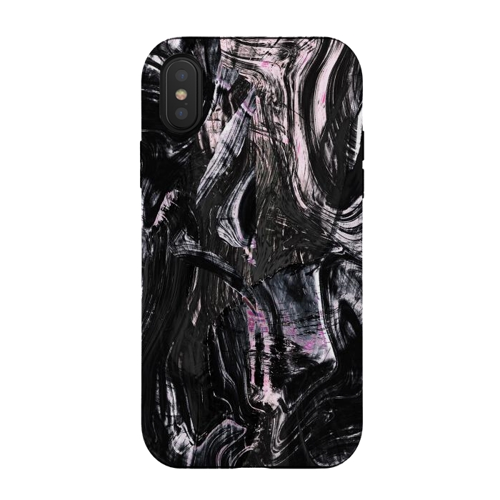 iPhone Xs / X StrongFit Brushed black pink ink marble by Oana 