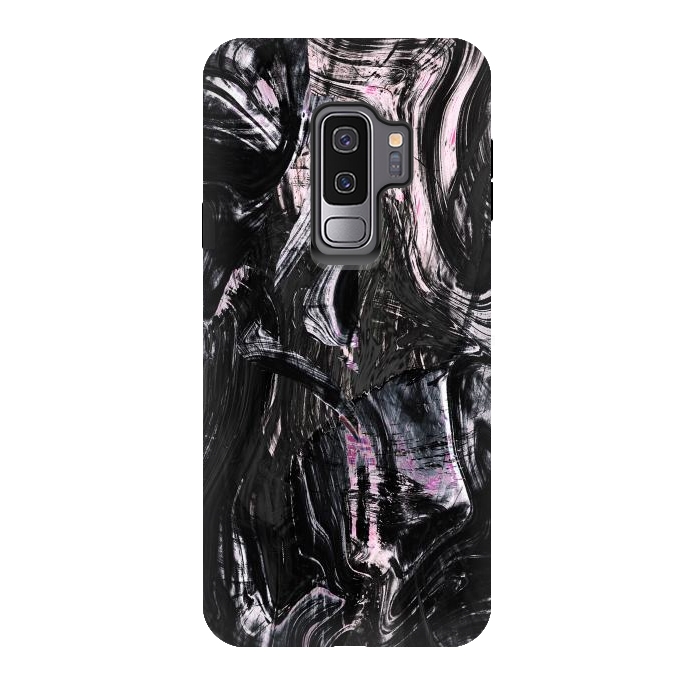 Galaxy S9 plus StrongFit Brushed black pink ink marble by Oana 