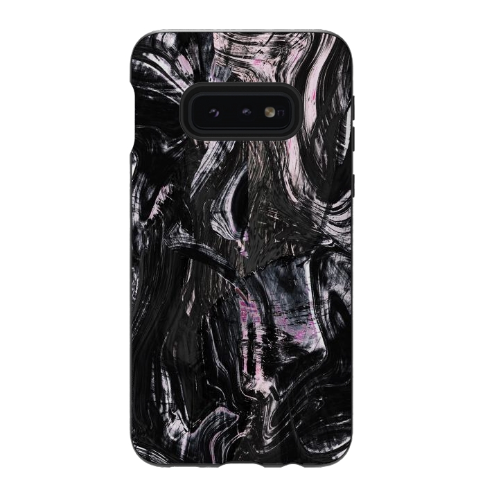 Galaxy S10e StrongFit Brushed black pink ink marble by Oana 