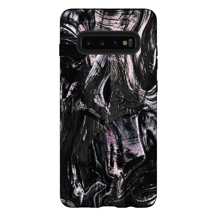 Galaxy S10 plus StrongFit Brushed black pink ink marble by Oana 