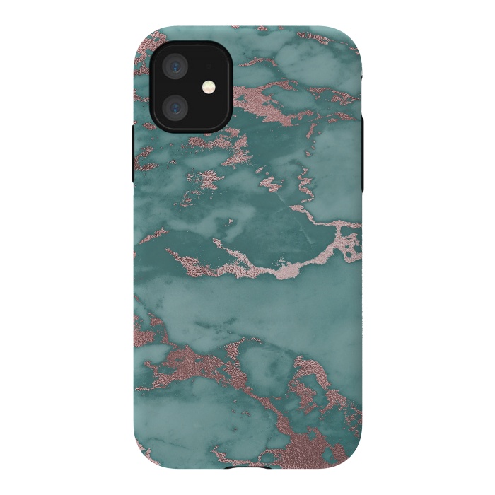 iPhone 11 StrongFit Teal and Rosegold Marble by  Utart