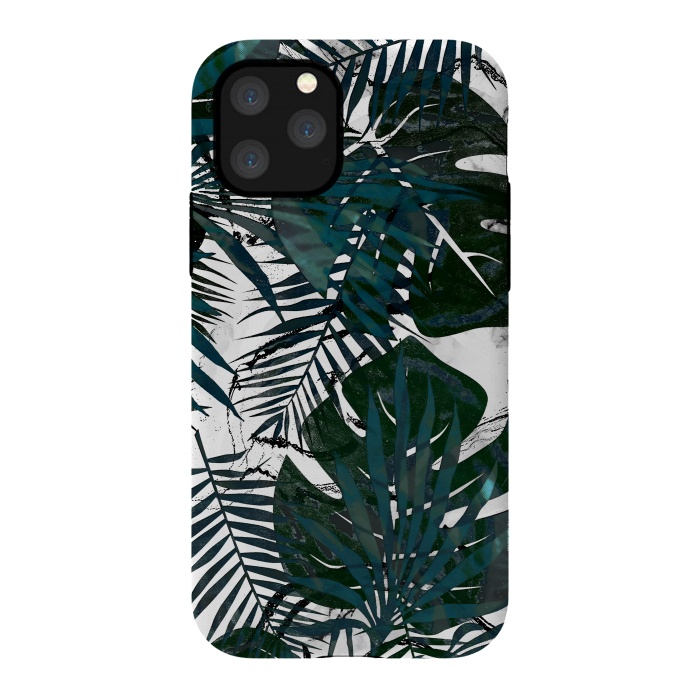 iPhone 11 Pro StrongFit Dark green jungle leaves on white marble by Oana 