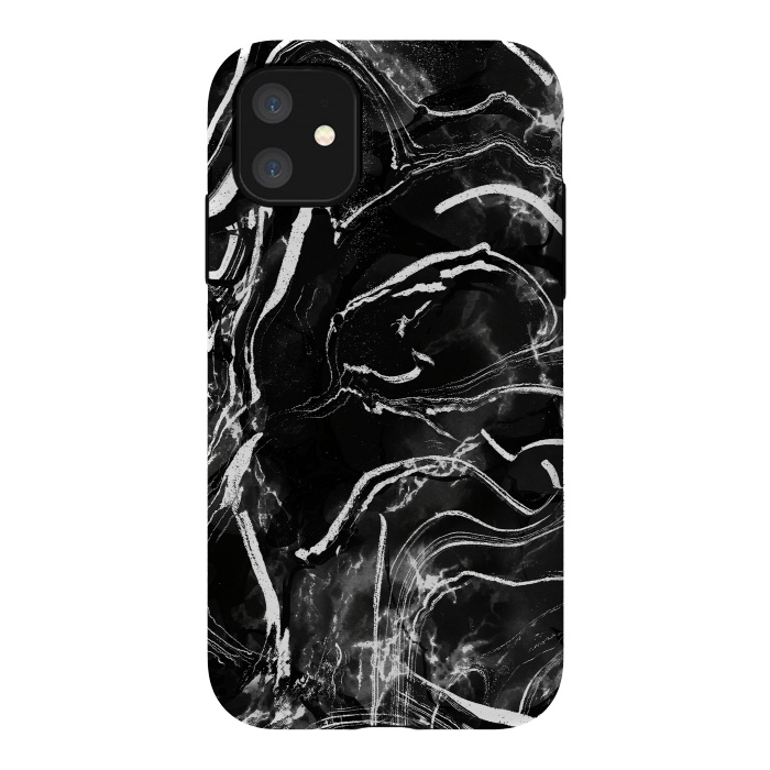 iPhone 11 StrongFit Black marble with white stripes by Oana 