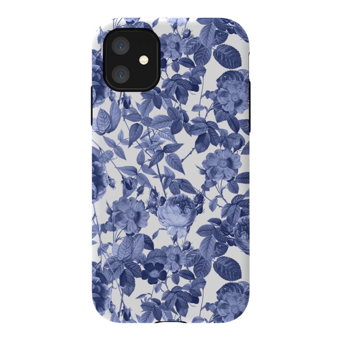iPhone 11 StrongFit Chinoiserie Blue Rose Garden - Vintage Roses by  Utart