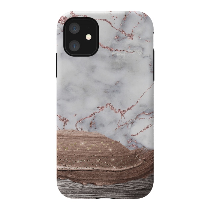 iPhone 11 StrongFit Blush thick paint strokes on Marble with rosegold veins by  Utart