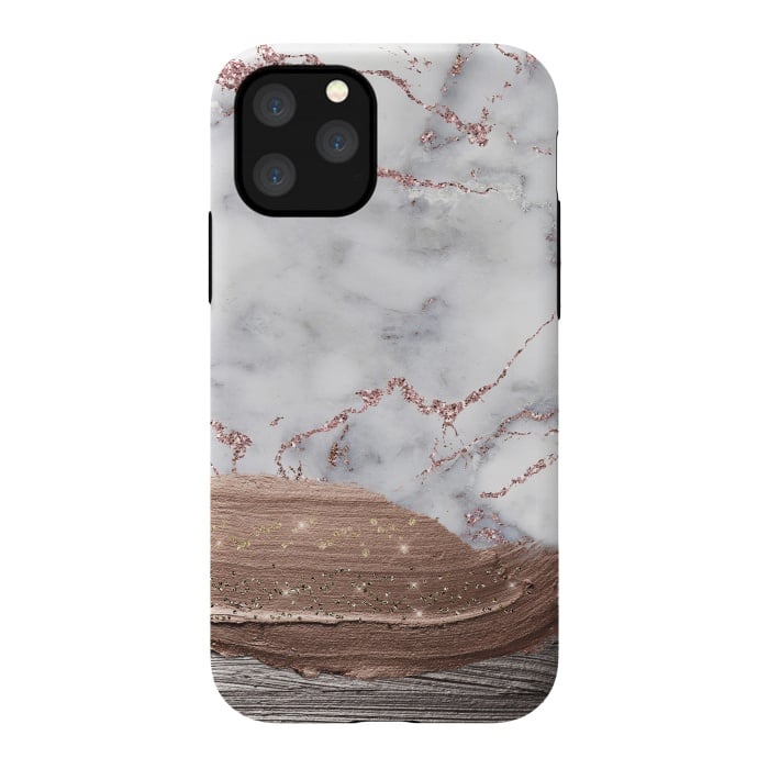 iPhone 11 Pro StrongFit Blush thick paint strokes on Marble with rosegold veins by  Utart