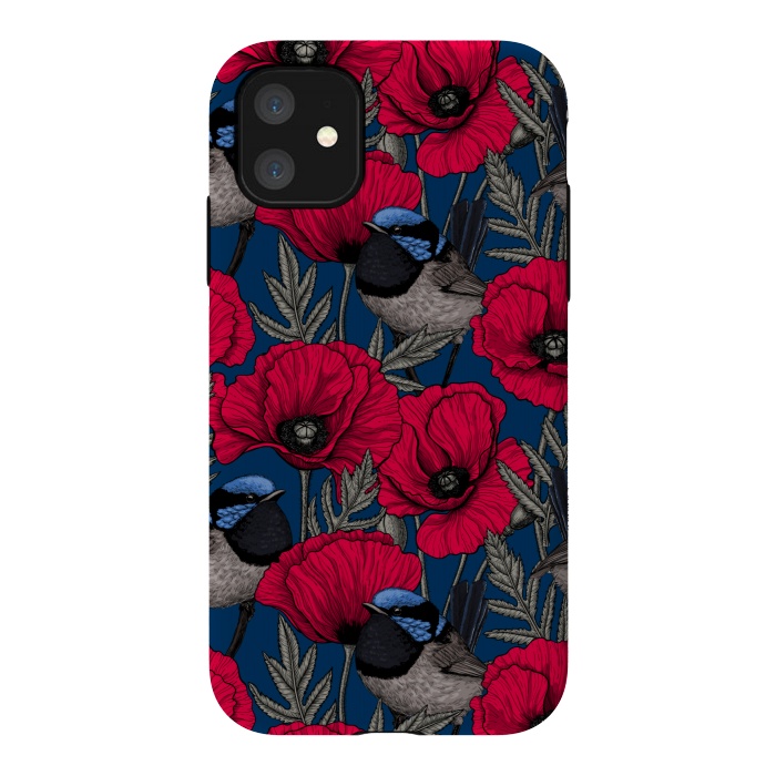 iPhone 11 StrongFit Fairy wren and poppies by Katerina Kirilova