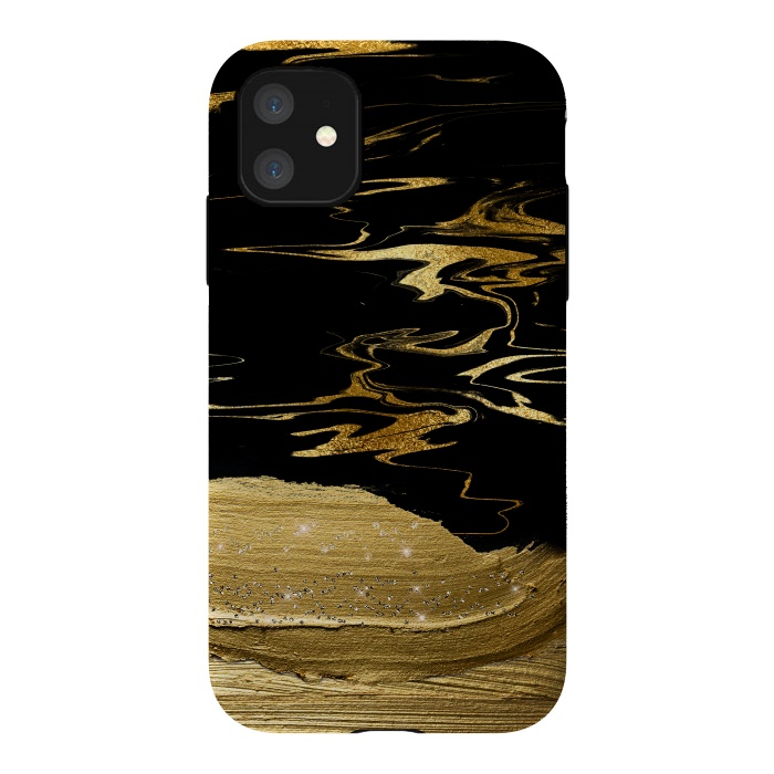 iPhone 11 StrongFit Gold thick hand drawn strokes on black and gold marble by  Utart