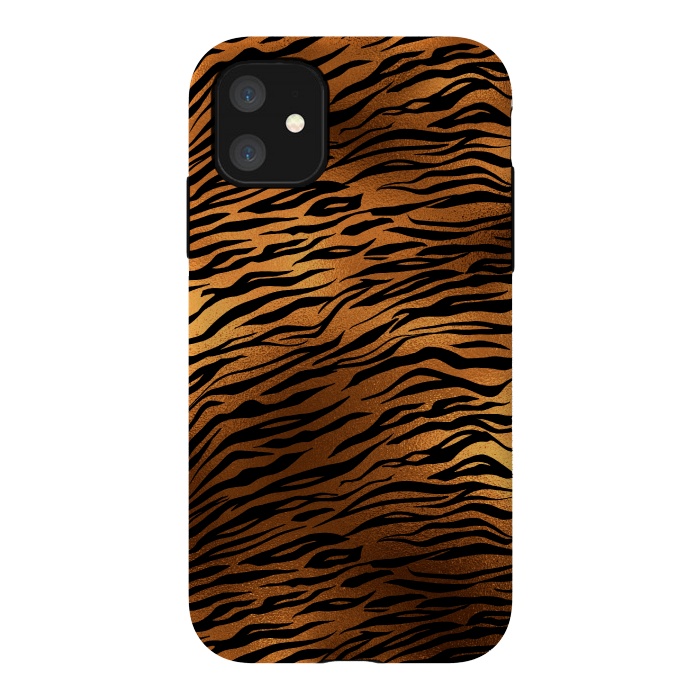 iPhone 11 StrongFit Dark Gold and Black Tiger Skin by  Utart