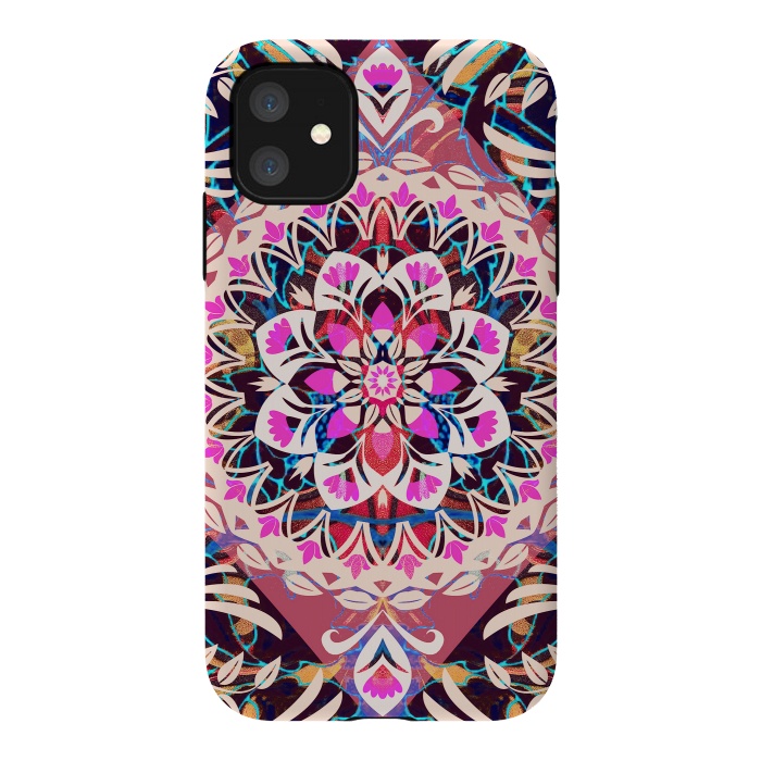 iPhone 11 StrongFit Vibrant pink floral ethnic mandala by Oana 
