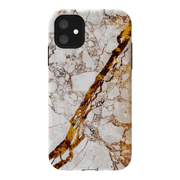 iPhone 11 StrongFit Golden cracks white marble digital art by Oana 
