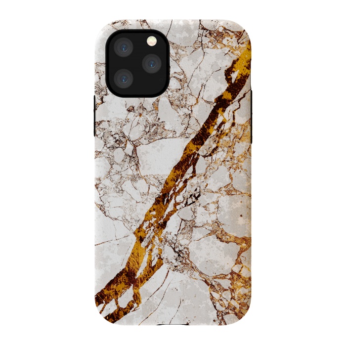 iPhone 11 Pro StrongFit Golden cracks white marble digital art by Oana 