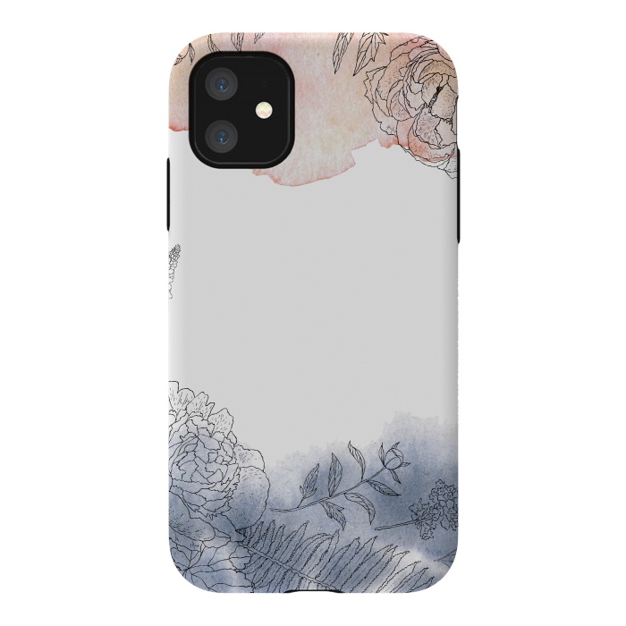 iPhone 11 StrongFit Blush and Blue Ink and Florals  by  Utart