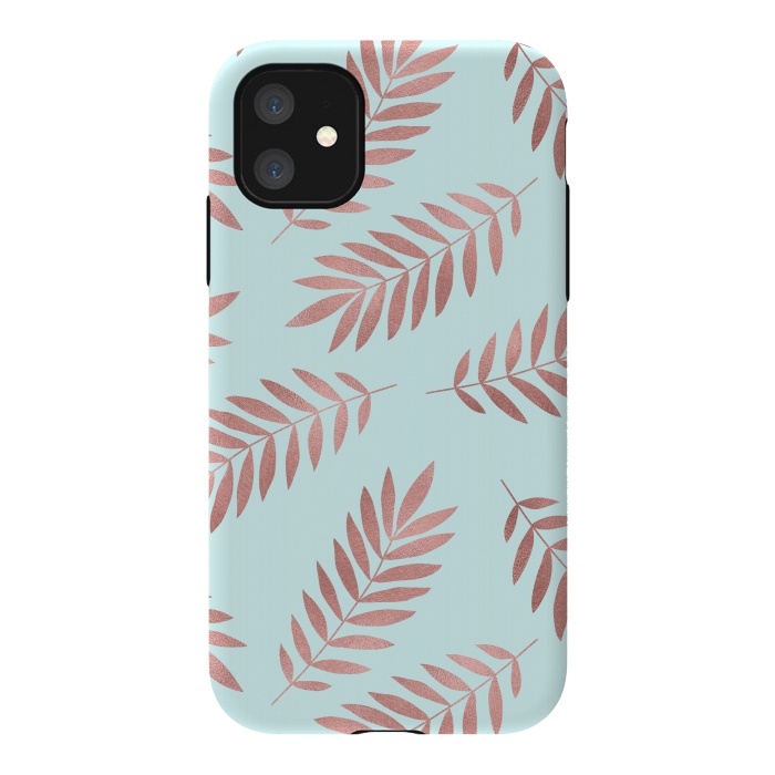 iPhone 11 StrongFit Rose Gold Leaves by Creativeaxle