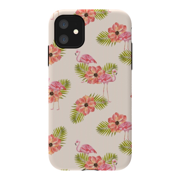 iPhone 11 StrongFit Flamingo and Floral Pattern by Creativeaxle