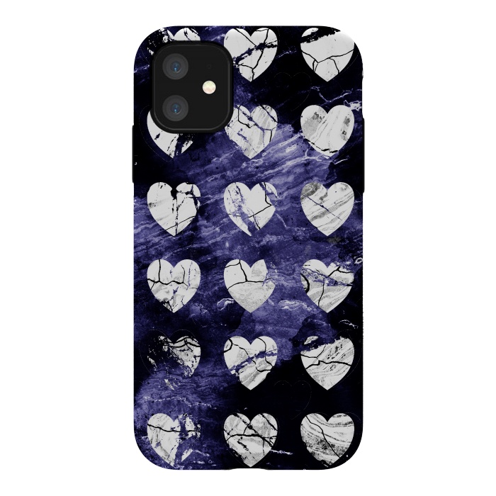 iPhone 11 StrongFit Marble hearts pattern on purple dark stone by Oana 