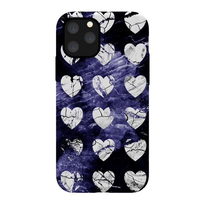 iPhone 11 Pro StrongFit Marble hearts pattern on purple dark stone by Oana 