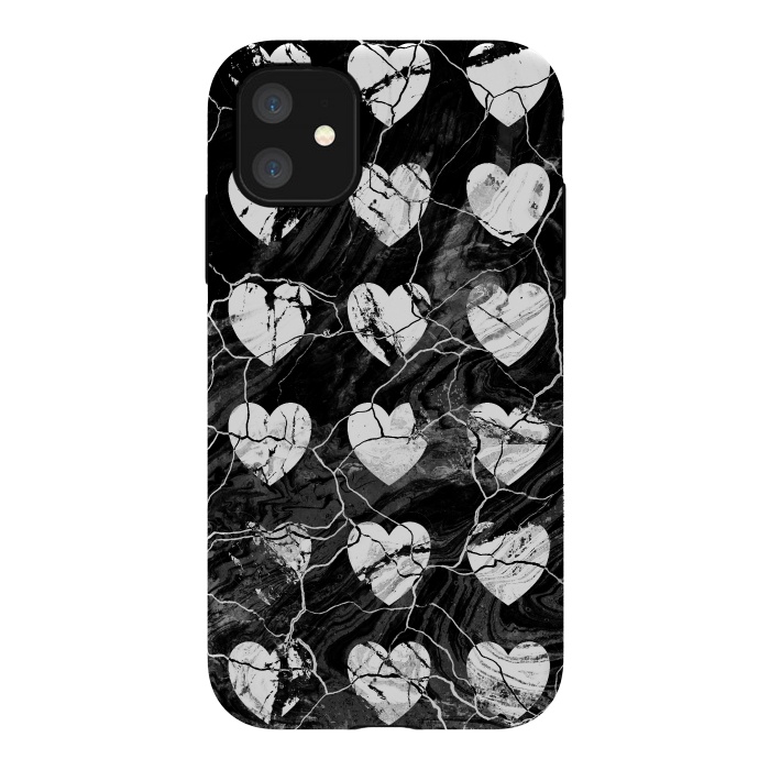 iPhone 11 StrongFit Black and white marble hearts pattern by Oana 