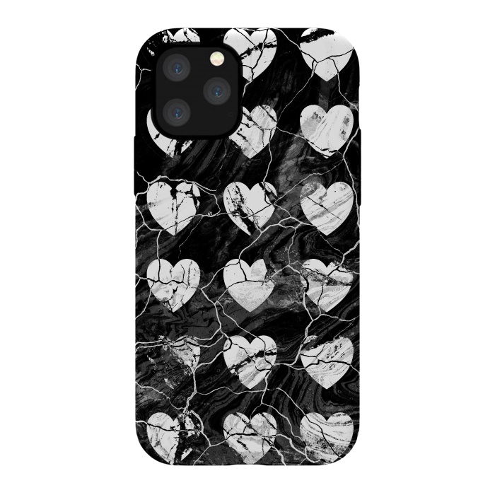iPhone 11 Pro StrongFit Black and white marble hearts pattern by Oana 