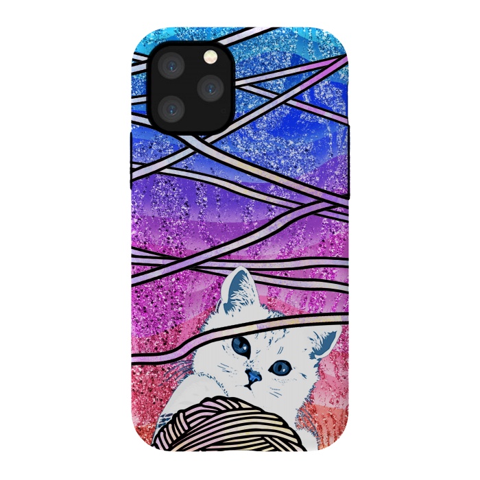 iPhone 11 Pro StrongFit Kitten playing with yarn and gradient marble by Oana 