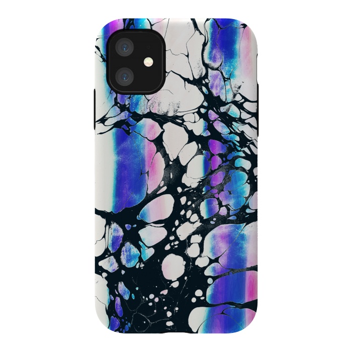 iPhone 11 StrongFit purple pink gradient marble with black ink cracks by Oana 