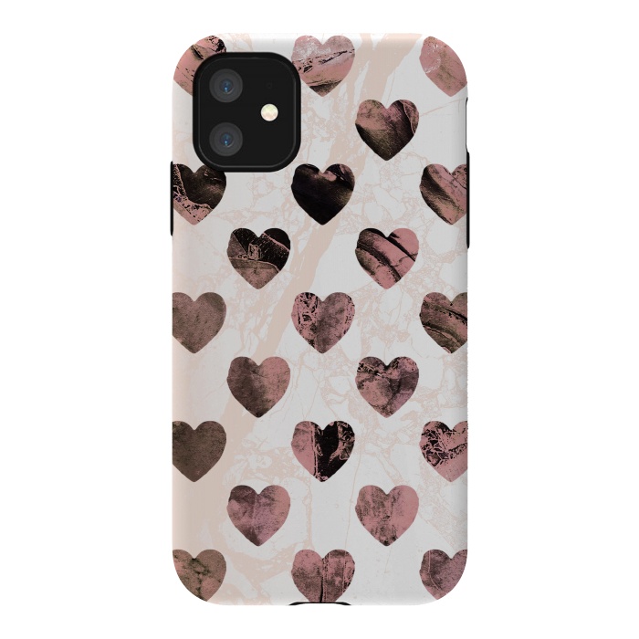 iPhone 11 StrongFit Pastel pink marble hearts pattern by Oana 