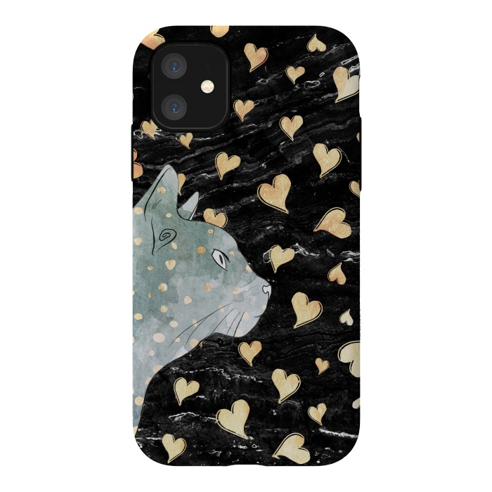 iPhone 11 StrongFit cute cat and golden hearts  by Oana 