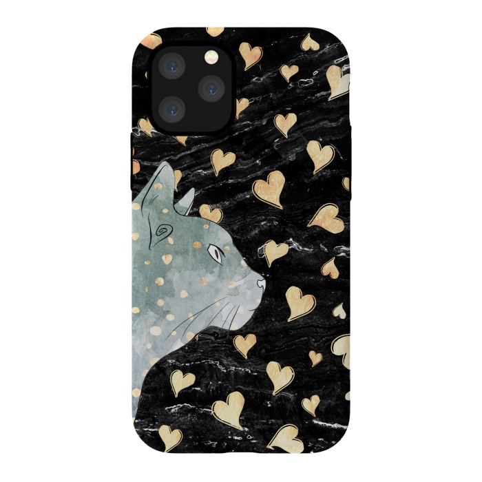iPhone 11 Pro StrongFit cute cat and golden hearts  by Oana 