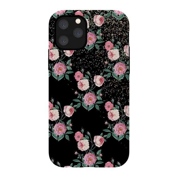 iPhone 11 Pro StrongFit Romantic peony floral and golden confetti design by InovArts