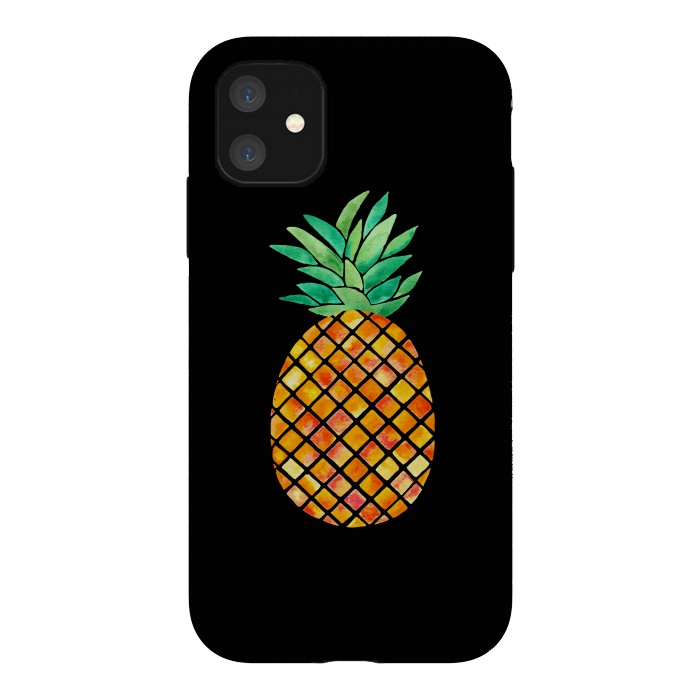 iPhone 11 StrongFit Pineapple On Black  by Amaya Brydon