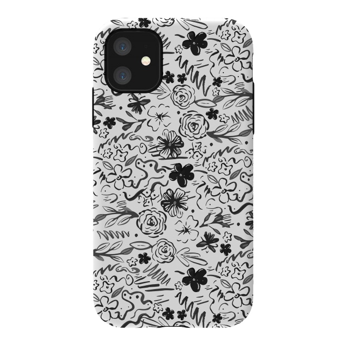 iPhone 11 StrongFit Stylish abstract brush strokes and floral doodles design by InovArts