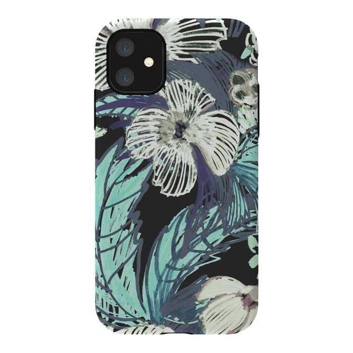 iPhone 11 StrongFit tropical flowers and leaves marker sketch by Oana 